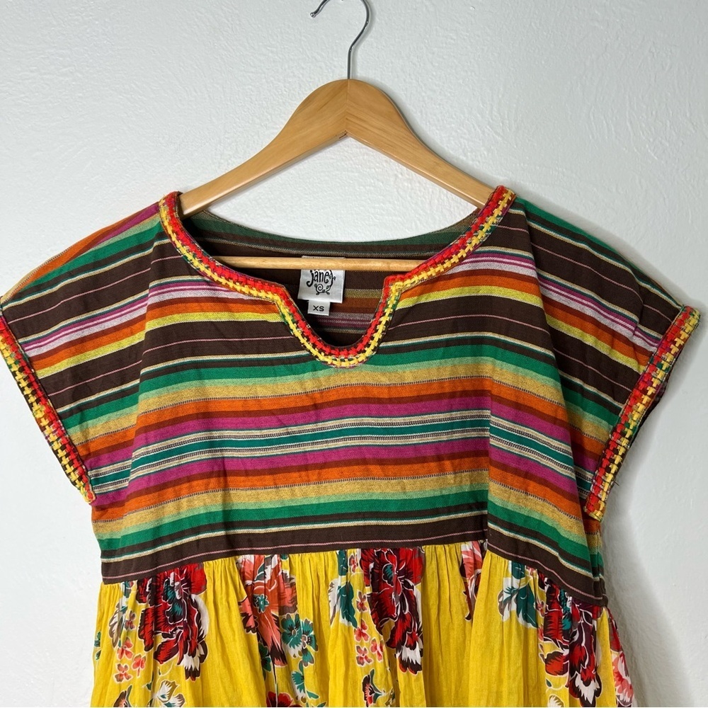 Ivy Jane Boho Tunic Top Striped Floral Print Cotton Peasant Blouse Festival XS - Picture 4 of 12